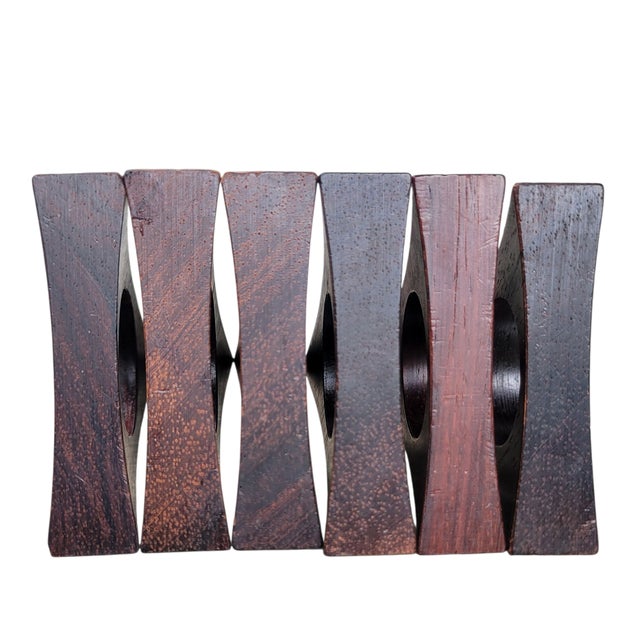 1960s Danish Modern Solid Rosewood Triangular Napkin Rings- Set of 6 For Sale In Boston - Image 6 of 16
