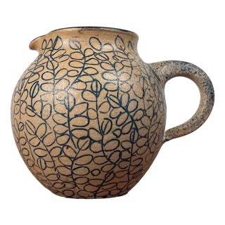 Vintage German Studio Pottery Jug Vase with Floral Pattern by Gerhard Liebenthron, 1989 For Sale