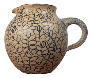 Vintage German Studio Pottery Jug Vase with Floral Pattern by Gerhard Liebenthron, 1989