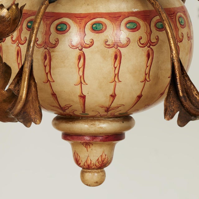 Antique Italian Gilt Metal and Painted Wood Chandelier For Sale - Image 10 of 11
