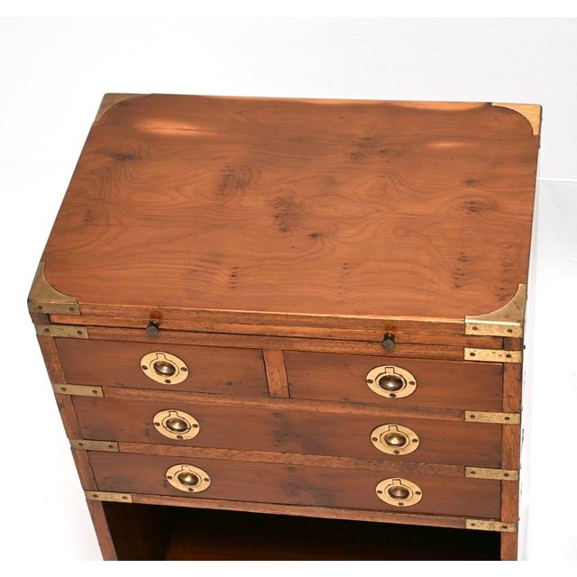 Wood Vintage Military Campaign Bedside Cabinets in Yew Wood, 1930, Set of 2 For Sale - Image 7 of 11