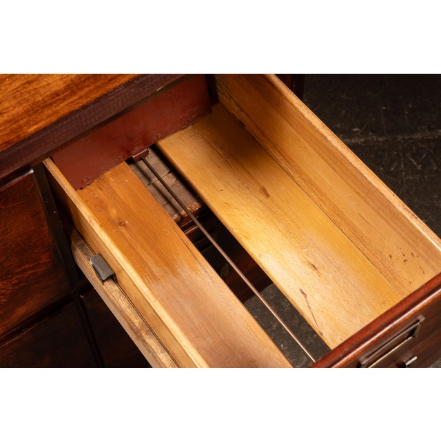 Brown Antique Oak Filing Cabinet With Internal Pusher Rod System For Sale - Image 8 of 9