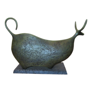 1990s Large Modern Itzik Benshalom Bull Figural Marble Patinated Bronze Statue #3/9