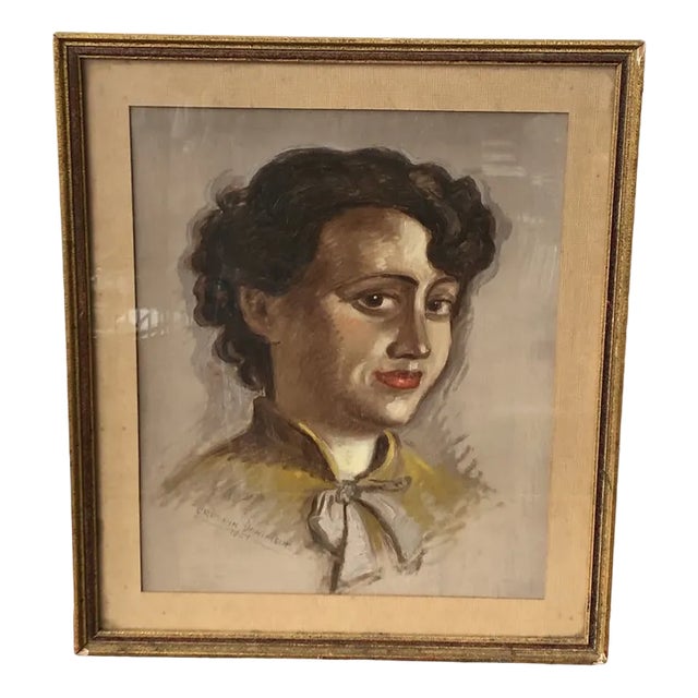 Crespin Dominique, Portrait of a Young Woman, Oil Painting on Cardboard, 1951 For Sale