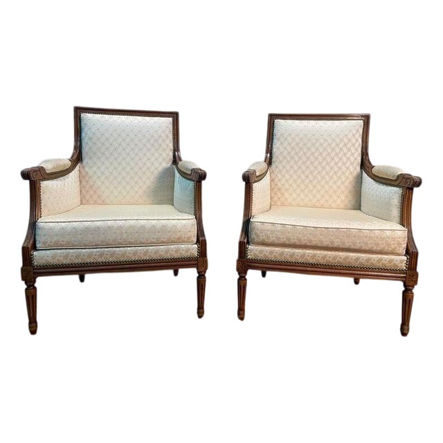 Louis XVI Style Bergere Chairs, Set of 2 For Sale
