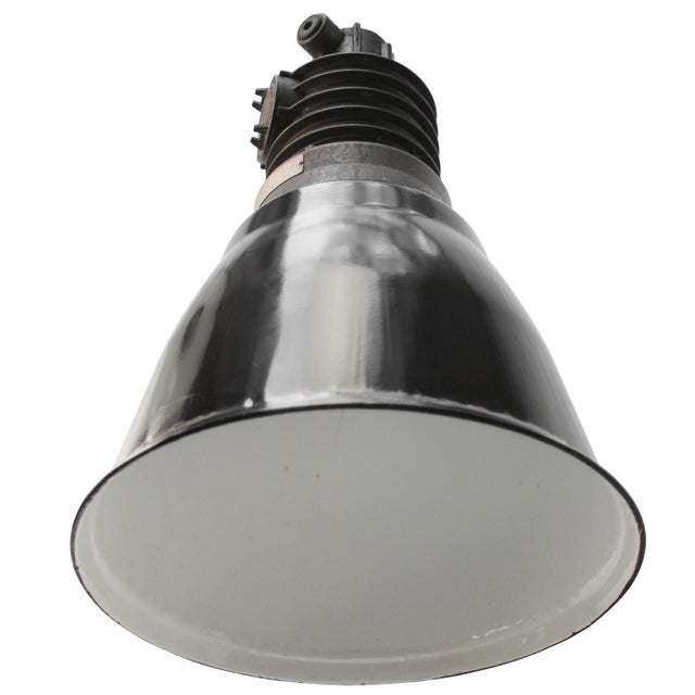 Industrial Vintage Industrial Black Enamel Pendant Light For Sale - Image 3 of 5