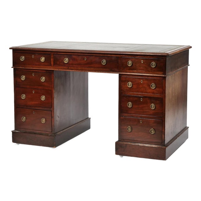 Antique English Mahogany Pedestal Kneehole Partner Desks For Sale