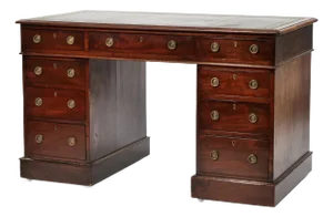 Antique English Mahogany Pedestal Kneehole Partner Desks