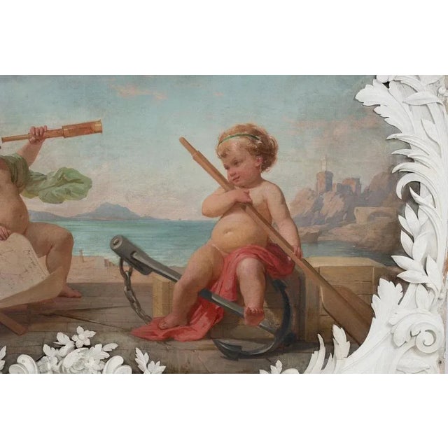 Wood Allegorical Scenes, 1880, Paintings on Wood, Set of 2 For Sale - Image 7 of 12