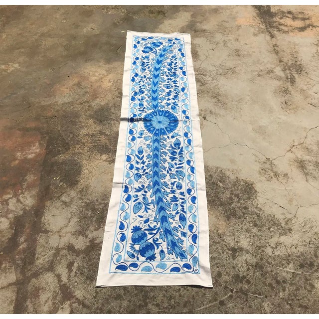 Crochet Table Runner, Blue Patterns With Floral Center For Sale - Image 4 of 8