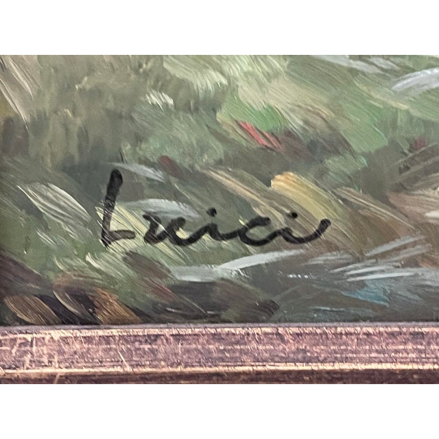 Wood Vintage Fox Hunt Oil Painting Signed Luici in Ornate Carved Frame For Sale - Image 7 of 8