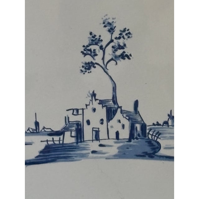 Metal Vintage Blue and White Delftware Tile With Brass Faux Bamboo Easel Stand For Sale - Image 7 of 10