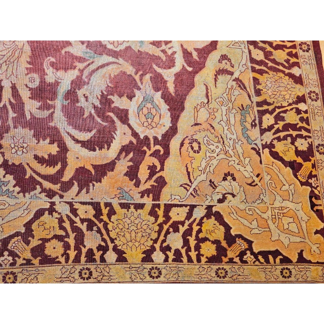 19th Century Handwoven Amritsar Rug, Handwoven Wool, Mughal Design, Burgundy & Tan, 12' X 14' For Sale - Image 18 of 18