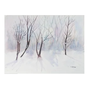 Vintage Impressionist Winter Sunrise Watercolor Painting