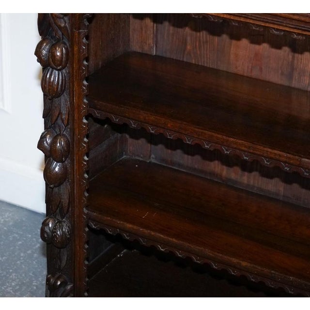 Wood Antique Oak Greenman & Lionheads Dwarf Open Bookcase, 1880 For Sale - Image 7 of 17