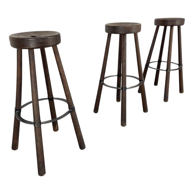 Bar Stools in Oak, 1970s, Set of 3 For Sale