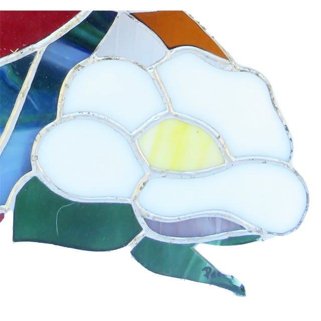 1970s Stained Glass Bird & Floral Art Piece For Sale - Image 4 of 4