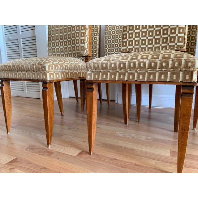 Wood 1930s French Art Deco Chestnut Wood & Silk Dining Chairs - Set of 6 For Sale - Image 7 of 11