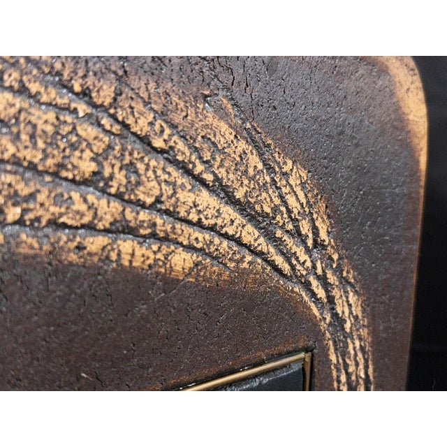 Vintage Brutalist Ceramic Floor Vase With Inlaid Brass Panels, Paul Evans Style, 1970s For Sale - Image 11 of 13