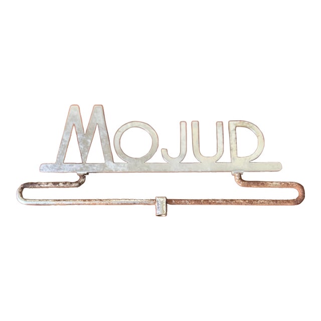 Mid Century Vintage Mojud Hosiery Chrome Display Sign – Department Store Advertising For Sale