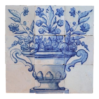 Tile Mural Panel Depicting a Baroque Jardinière With Flowers, Portuguese, 18th Century For Sale