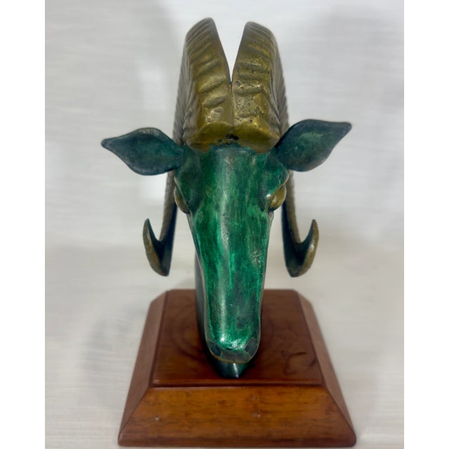 Mid Century Brass & Verdigris Patina Ram Bust - La Barge / Marbro Style For Sale - Image 9 of 11