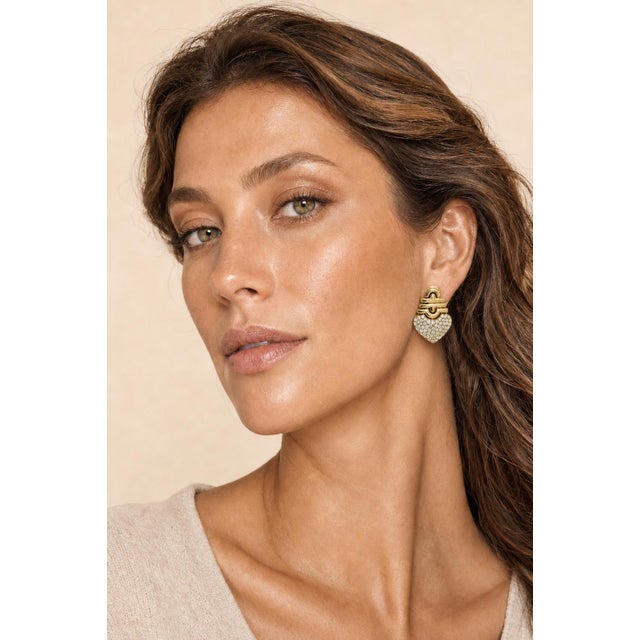 Vintage Italian 18k Gold Diamond Pavé Heart Omega Back Earrings, A Pair For Sale - Image 17 of 17