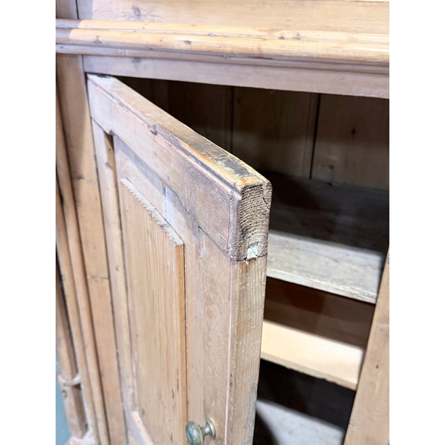 Wood Antique English Pine Four Door Architectural Cupboard Cabinetry For Sale - Image 7 of 9