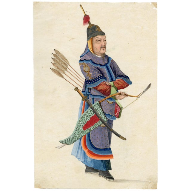 Canton School Artist, Archer Soldier, 18th Century, Gouache on Paper For Sale - Image 3 of 7
