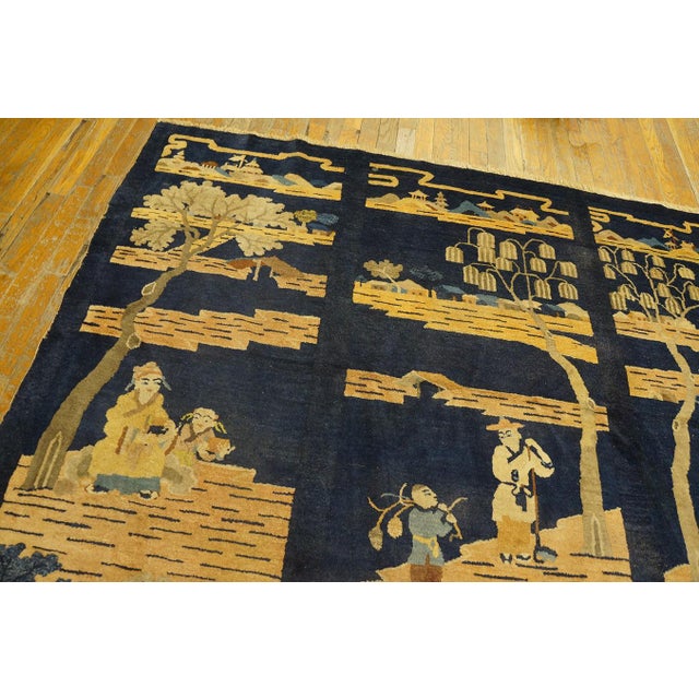 Textile 1920s Black Ground With Landscape of Chinese Culture Antique Peking Rug For Sale - Image 7 of 8