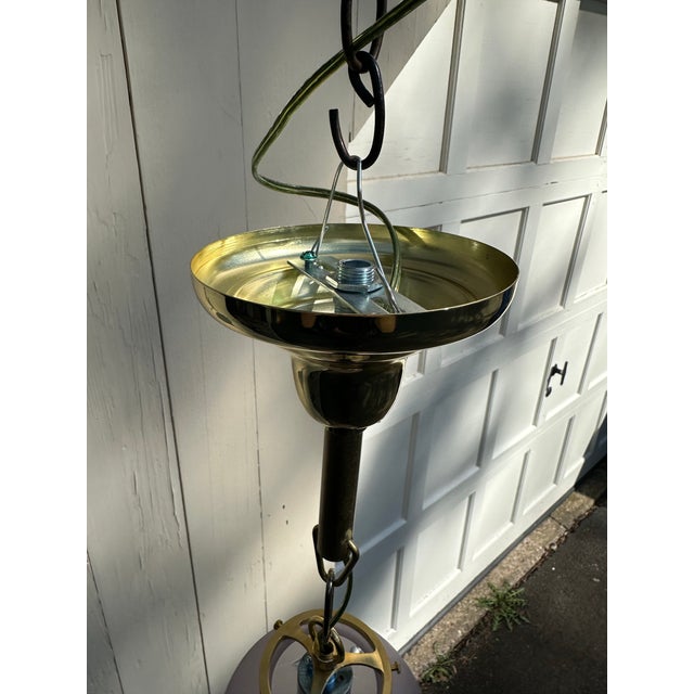 1920s Vintage Glass Heart Shade With Brass Hanging Fixture For Sale - Image 5 of 7