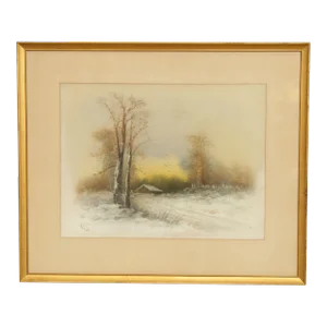 American 20th C. Farmhouse Landscape Pastel Drawing, Signed
