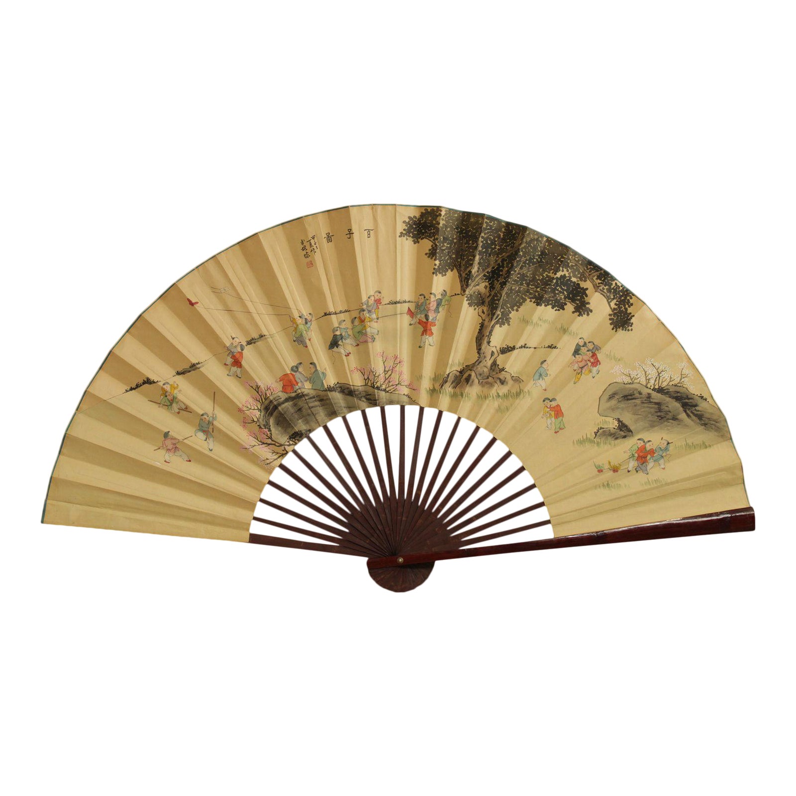 Vintage 72 Large Chinese Hand Painted Fan Wall Decoration Chairish