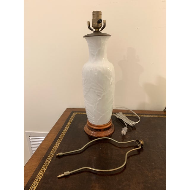 Chinoiserie White Intaglio Porcelain Lamp For Sale - Image 4 of 8