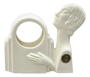 Vintage Art Deco Ceramic Figural Bohemian White Clock Case Czechoslovakia