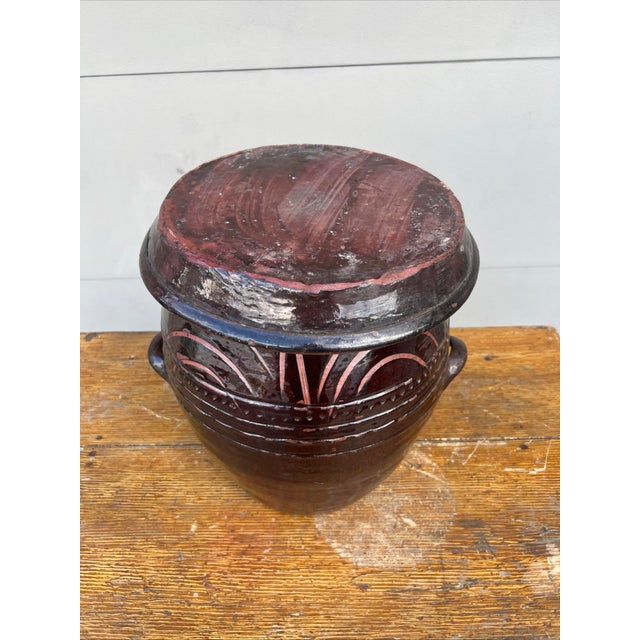 Ceramic Antique Redware Korean Traditional Onggi Fermentation Jar, With Lid, Circa 1920’s For Sale - Image 7 of 12