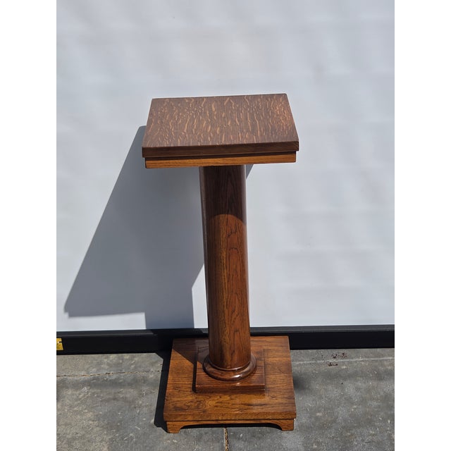 Antique 1880s Oak Pedestal nice Quater sawn tiger oak top. Sturdy and simple. Very Arts & Crafts or American Mission...