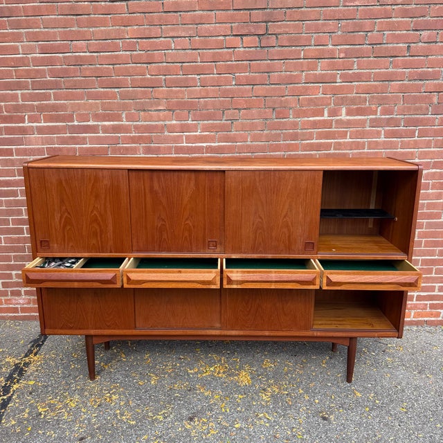 Mid-Century Modern 1960s Johannes Andersen Danish Modern Teak Highboard Cabinet, Attributed For Sale - Image 3 of 12