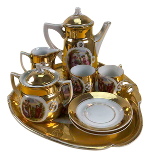 Viennese Porcelain Service with Golden Decorations, Set of 6