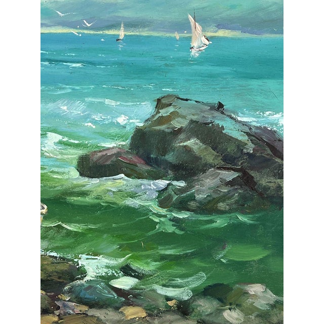 Paper Oil Painting a Boat Is Moored on a Rocky Shore Yuriy Suprunchuk For Sale - Image 7 of 11