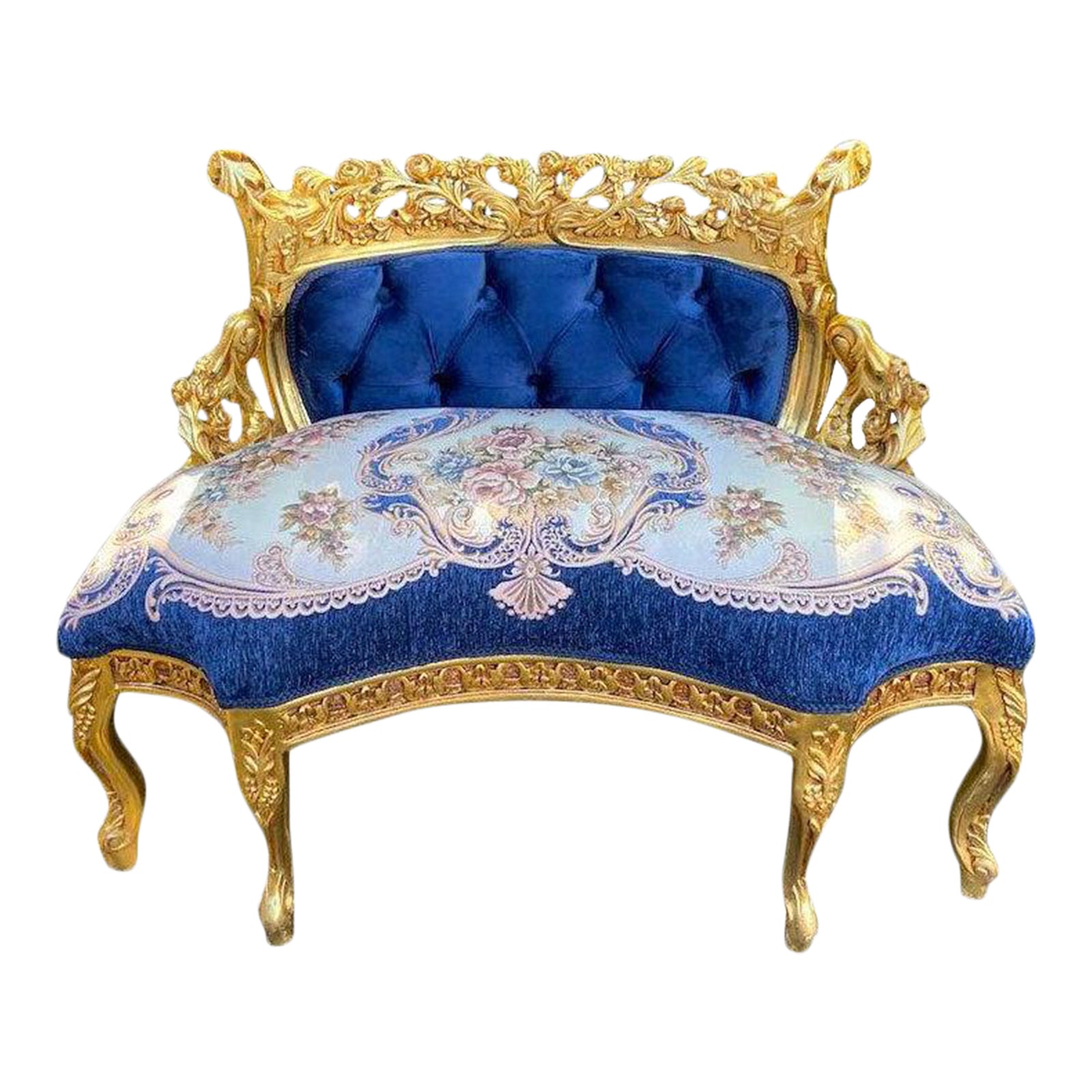 20th Century French Louis XVI Style Settee in Royal Blue Velvet Tufted