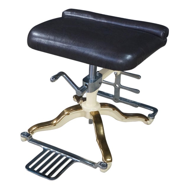 Industrial Mid-Century Shoe Store Salesman Fitting Exam Stool Adjustable Bench For Sale