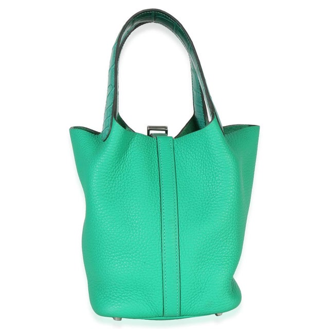 Safari Vert Jade Menthe Clemence Matte Alligator Touch Picotin Lock 18 PHW For Sale - Image 3 of 4