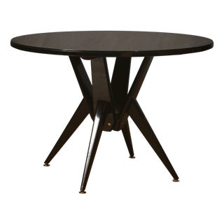 Mid-Century Round Wood Black Glass and Brass Dinning Table, 1950 For Sale