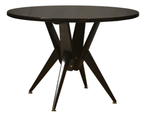 Mid-Century Round Wood Black Glass and Brass Dinning Table, 1950