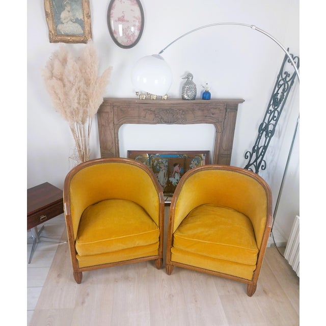 Art Deco Barrel Chairs in Velvet, 1930, Set of 2 For Sale - Image 3 of 15
