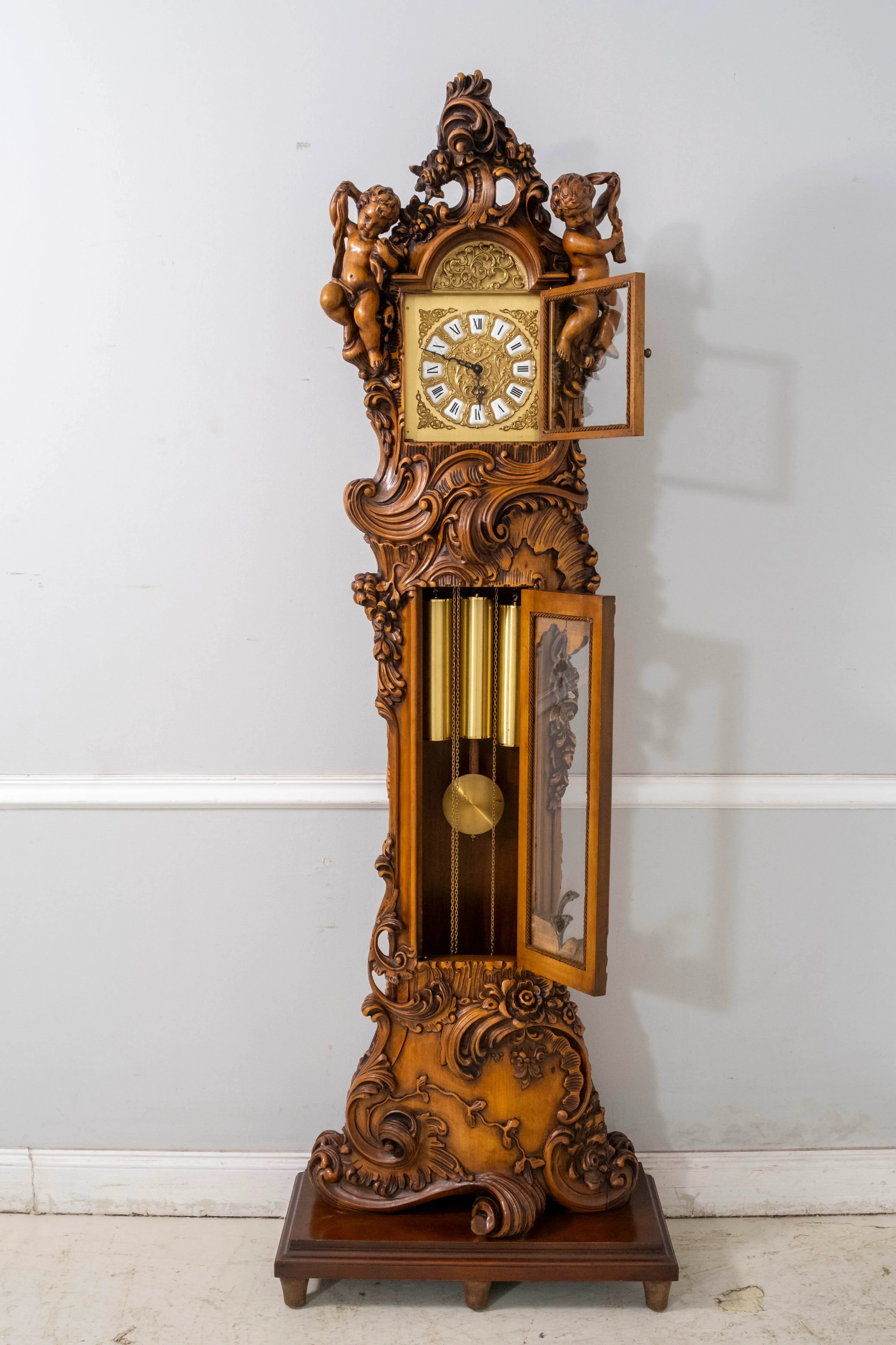 Franz Hermle Italian Baroque Carved Grandfather Clock | Chairish