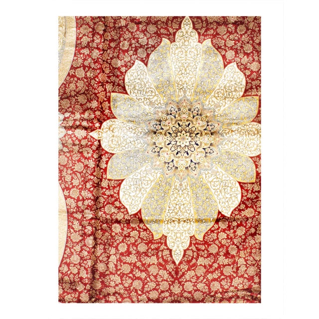 Persian Tabriz Design Viscose on a cotton foundation with a medallion 80-Raj quality This rug has a dense, soft pile, and...