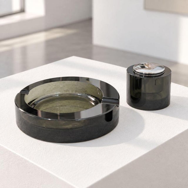 Smoking Set Ashtray Murano Glass Lighter in the style of Fontana Arte, Italy, 1970s For Sale - Image 6 of 9