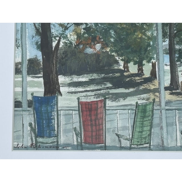 Baby Blue Coastal Rocking Chairs - Early 20th C. Original Watercolor on Paper For Sale - Image 8 of 11